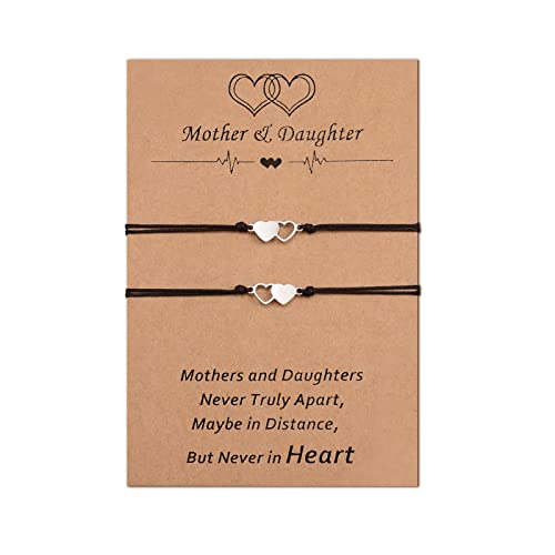 MANVEN Pulsera de madre e hija Promise Matching Long Distance Pulseras de corazón hechas a mano Regalo para 2 mujeres niñas