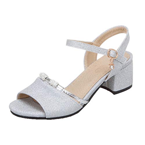 MISSUIT Damen Glitzer Sandaletten Blockabsatz Sandalen mit Riemchen 5cm...