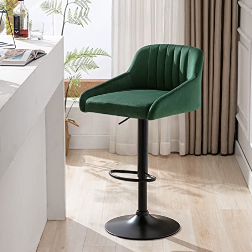 Fefances Bar Stools Counter Height Bar Stool Velvet Swivel Bar Stools Height Adjustable With Black Metal Base Dark Green #TOP1