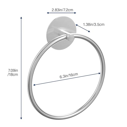 Brushed Nickel Bathroom Towel Ring - SUS304 Stainless Steel Bathroom Towel Rack, Susswiff Adhesive Wall Mounted Hand Towels Holder, Towel Hanger for Bathroom Organizer, Kitchen Storage