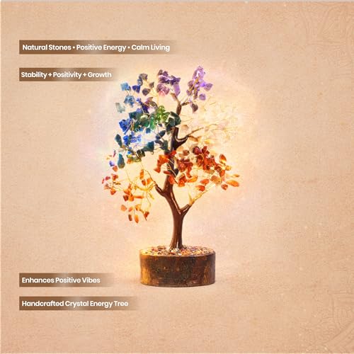 Image of Crystal Tree of Life 7 Chakra Healing Stones Bonsai Decor with Manifestation Card | Handmade Spiritual Gift | Reiki Energy Balancing Home Decor