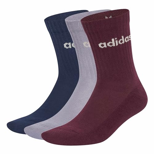 adidas Mixte Linear Crew Cushioned Socks 3 Pairs Socks, maroon/Slate/night indigo, L