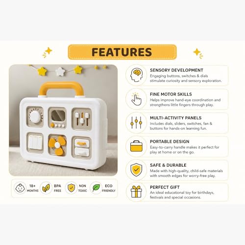 Image of Montessori Busy Board for Toddlers 1-3 Years, Portable Sensory Activity Board Skills Learning Toy, Travel Toy for Toddlers Boys Girls