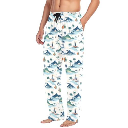 Palm Tree Mountain Sailboat B Men's Pajama Pants Lightweight Sleepwear Bottom Lounge Pants4
