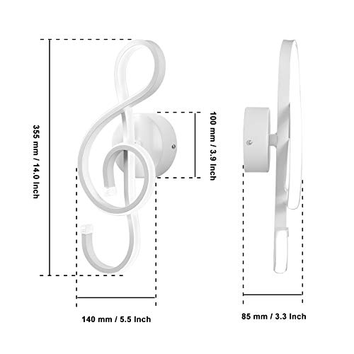 Image of Kawell 22W Indoor LED Wall Light Modern LED Wall Sconce Light Creative Wall Lamp LED Music Symbol Art Decoration for Bedroom Living Room Cafe Lounge Stairs Corridor, White 6000K