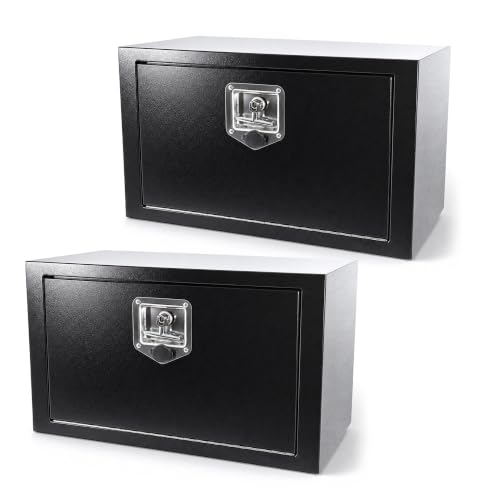 Vigorighter 24 Inch Underbody Tool Boxes for Truck 2 Pack 24 x 12 x 14 Inch Steel Under Body Storage Box with T-Handle Latch Waterproof Heavy Duty Toolbox for Pickup Truck RV Black (Pack of 2)