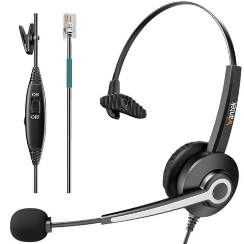 Corded Telephone Headset With Noise Canceling Mic for ShoreTel Plantronics Polycom Zultys Toshiba NEC Aspire Dterm Nortel Norstar Meridian Siemens ROLM Packet8 Landline Deskphones(New Upgrades)