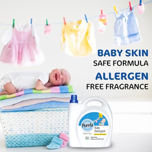Image of Purela Baby Laundry Detergent 5L | Pediatrician-Tested, Hypoallergenic for Newborns | Stain & Odor Removal | Gentle on Sensitive Skin & Cloth Diapers