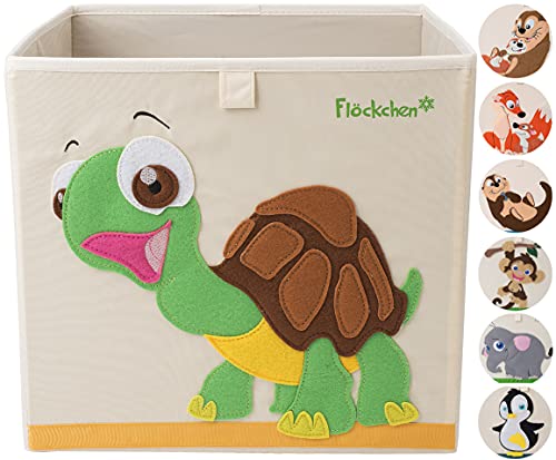 Flöckchen Kinder Aufbewahrungsbox, Spielzeugbox für Kinderzimmer I Spielzeug Box (33x33x33) passt ins Kallax Regal I Kinder Motiv Tiere (Sophie die Schildkröte)