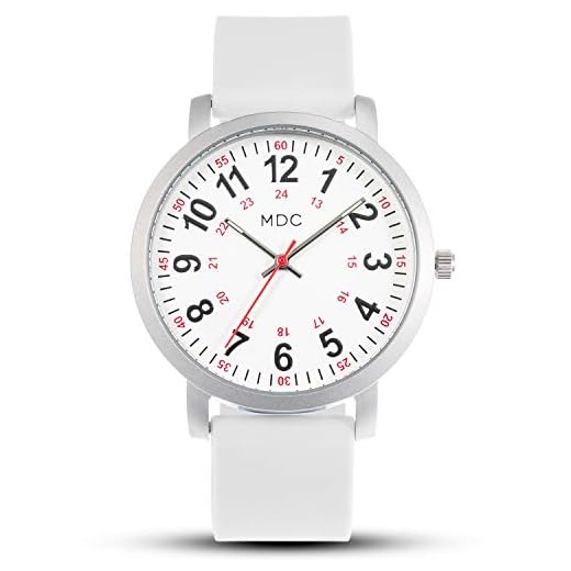 Infantry Nursing Watches for Nurses with Second Hand EMT Analog Quartz Nurse Watch Medical White Watches for Women Waterproof 24 Hour Casual Healthcase Workers Wristwatch with Silicone Band by MDC