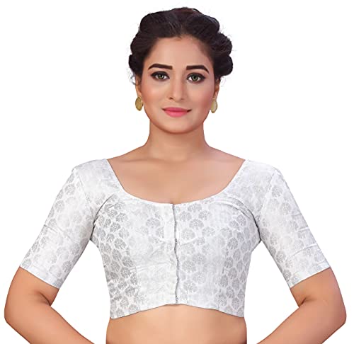 Image of Studio Shringaar Women's Readymade Brocade Short Sleeves Saree Blouse