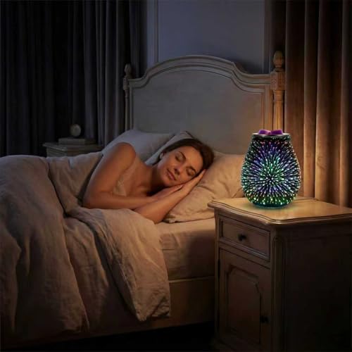 Image of Inrorans Glass Electric Wax Melt Warmer Oil Burner with Stable Heating PTC Reusable Silicone Tray 7 Colorful Changing Led Light Night Light Scent Warmer for Home Fragrance Warmers-Fireworks Timer