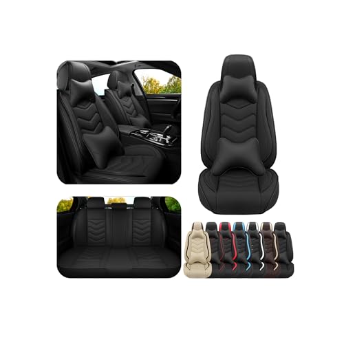 Image of ADERN Car Seat Covers for Jeep Wrangler 2000-2025, Premium Nappa Leather Car Seat Cover, Stylish Sport Seat Covers， Automobile Seat Cover Sets.(Luxury 5 Seats /Pure Black)