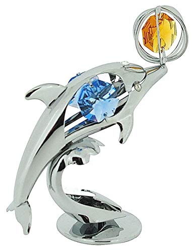 Crystocraft Perfroming Dolphin Free Standing Silver Plated Ornament With Swarovski Elements by CRYSTOCRAFT