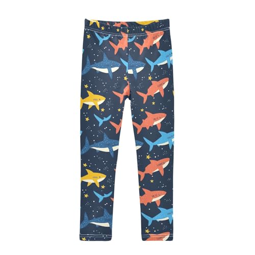Cute Sharks and Stars Girls Casual Leggings for Kids Printed Long Pant Bottoms Stretch and Soft
