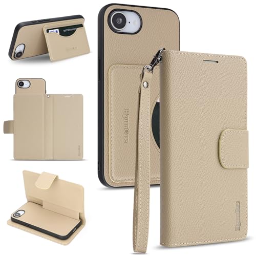 2in1 RFID �X�g���b�v�t�� iPhone 17e / 16e �p �P�[�X �蒠�^ PU���U�[ �J�[�h���[ 5�� �J�����ی� �ϏՌ� �}�O�l�b�g �A�C�t�H�� �J�o�[ (�x�[�W��)