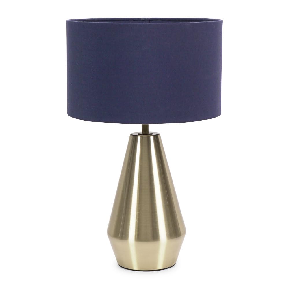 Valuelights Gold Jax Antique Brass Metal Dimmable Touch Table Lamp With Fabric Drum Shade In