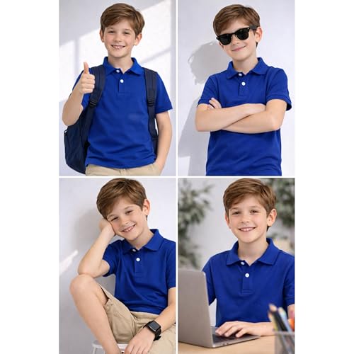 Image of Kids Boys Polo T-Shirt | Half Sleeves | Organic Cotton Rich Bio-Wash Fabric | Ultra Soft & Breathable | Regular Fit | Plain Solid Colour Casual Wear & School Uniform