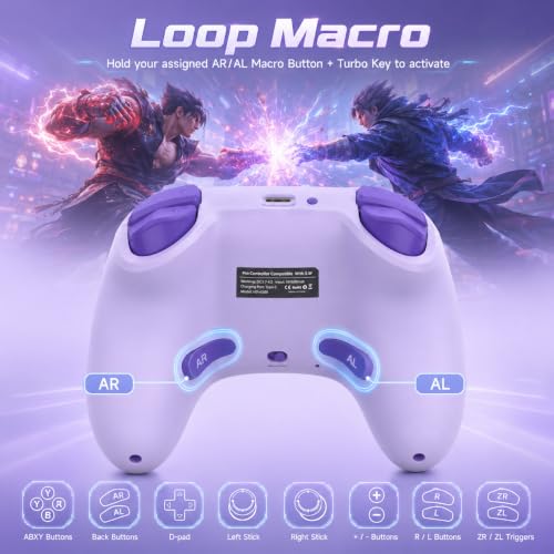 Image of aghi Bluetooth Phone Controller with Hall Effect Joysticks and Phone Clip | Wireless Gamepad for iPhone /Android /TV /PC /Steam /Switch 1 /2, with Lock Speed, Macro, 6-Axis Gyro, Vibration, Turbo, Purple