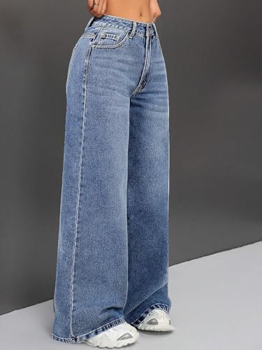 Image of KOTTY Women's High Waist Wide Leg Jeans | Relaxed Fit Comfortable Denim Pants for Women