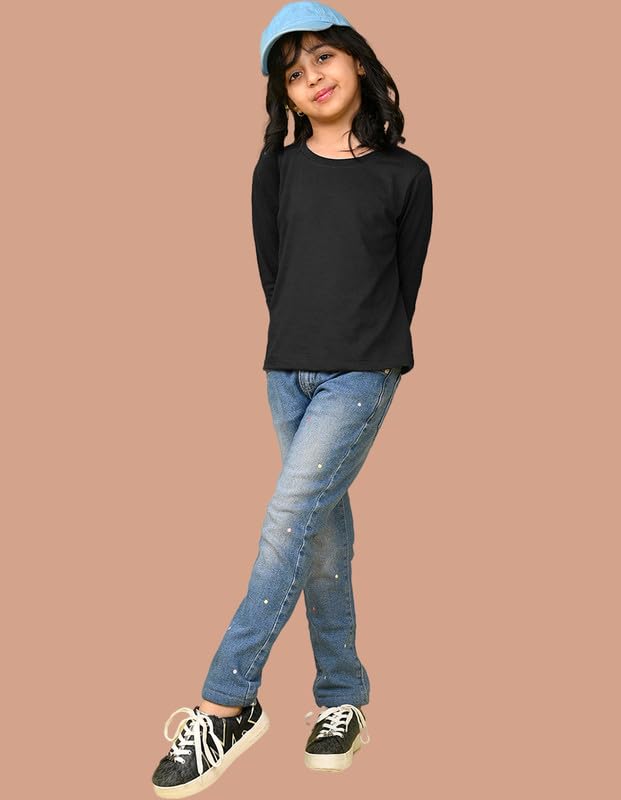 Image of Nusyl Girls Full Sleeves T-Shirt for Kids | Cute Printed Casual Wear | Soft Cotton Blend | Comfortable Regular Fit | 2-16 Years | Multiple Colors