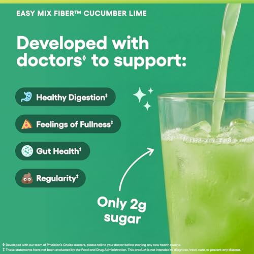 Image of Physician's CHOICE Easy Mix Fiber for GLP-1 Support - No Grit - Daily Prebiotic Soluble Fiber Powder Supplement for Women and Men - Cucumber Lime - 30 Servings