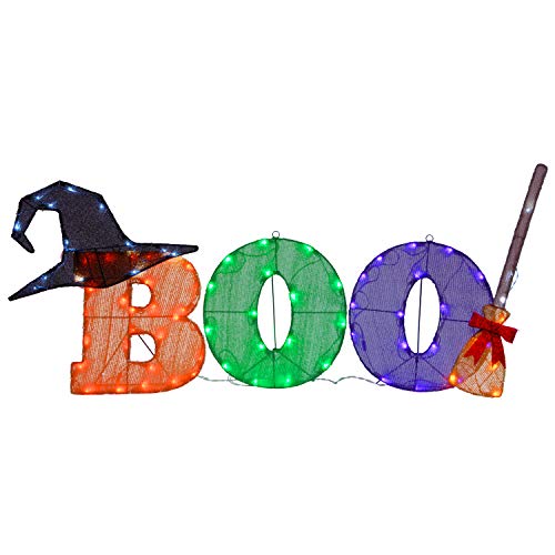 National Tree Company BOO Light Up Sign, Orange, Green, Blue, LED Lights, Halloween Collection, 23 in