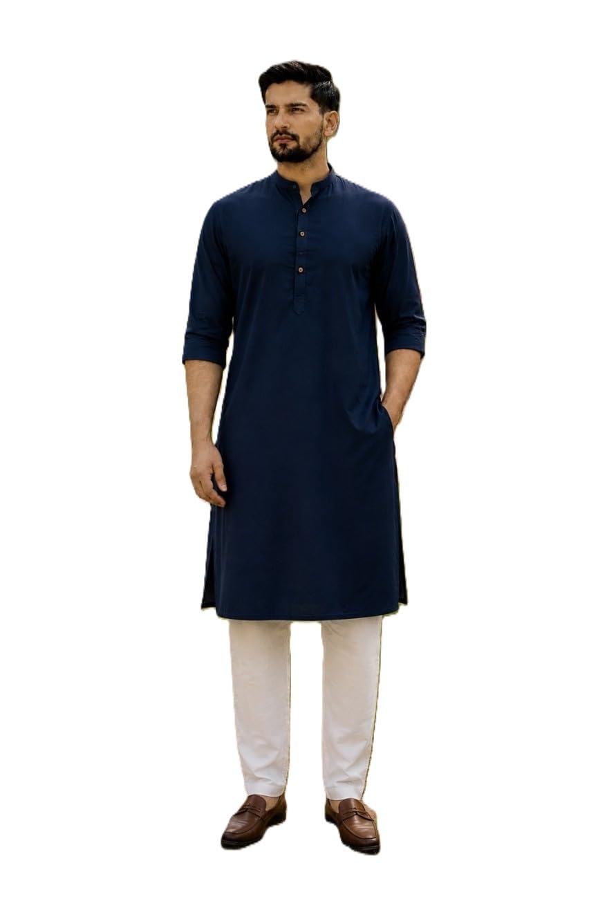 Men's 100% Cotton Solid Long Length Casual Kurta - Regular Fit (Available in Plus Sizes)-image-27