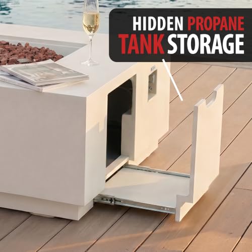Image of AMS 48 inch Square Concrete GFRC Propane Gas Fire Pit Table (Cream White)