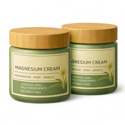 2 Pcs Magnesium Cream with MSM & Arnica Gentle Formula for Daily Comfort Non-Greasy Daily Support for Legs Shoulders & Back Mild Ingredients for Skin Soothing- 50g/1.76oz