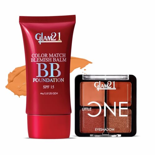 Image of Glam21 Little One 4-in-1 Eyeshadow Palette- Little Lady,3.5gm & Color Match BB Foundation SPF15-Dark Tan,46gm Combo | Ultra-Pigmented, Long-Lasting Eyeshadows | Lightweight, Non-Cakey BB Cream for Radiant, Blemish-Free Glow |Combo Pack Of 2