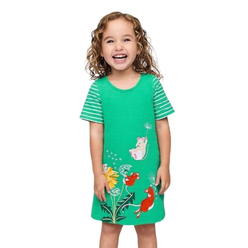 Image of HILEELANG Toddler Girl Short Sleeve Easter Dress Cotton Casual Jersey Shirt Playwear Applique Dress