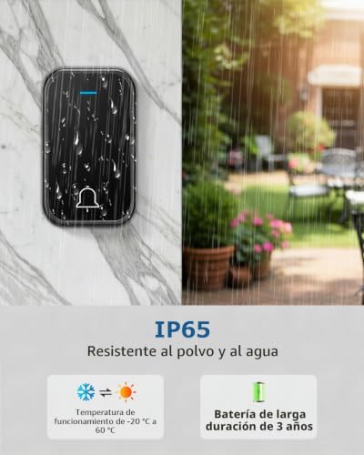 Miniatura 4 de Timbre Inalámbrico Exterior Impermeable Largo Distancia De 400 Metros