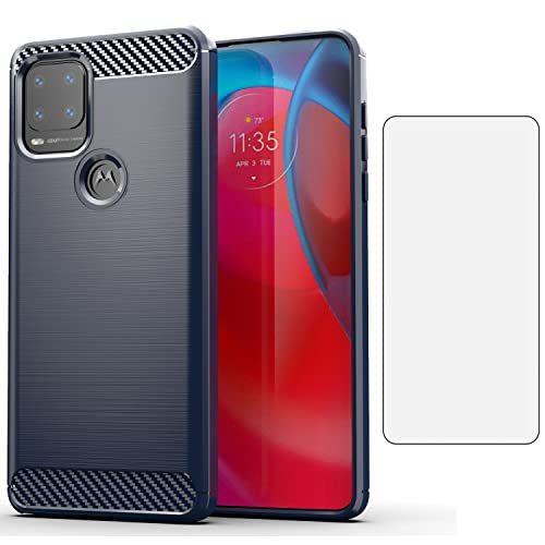Asuwish Compatible with Moto G Stylus 5G 2021 Case and Tempered Glass Screen Protector Cell Accessories Silicone Phone Cover for Motorola GStylus G5 6.8 inch Stylo XT2131DL XT2131-1 XT2131-3 Navy Blue