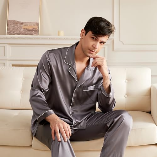 THXSILK Silk Pajamas for Men, 2 pcs Long Pajamas Set, 19 momme Mulberry Silk, Lightweight and Luxury4