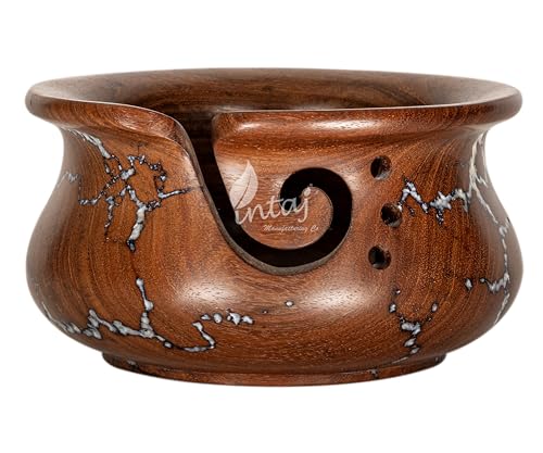 Image of INTAJ Wooden Yarn Bowl for Knitting and Crochet, 7 Inch No-Snag Holder