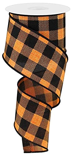 Craig Bachman 2.5" Checked Plaid Ribbon: 10 Yards (Orange, Black, 2.5") Floral Arrangement, Gift Wrapping, Fabric Craft Wired Edge Ribbon