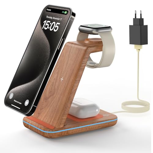 GEEKERA Station de Charge pour Apple, Chargeur Induction 3 en 1 pour iPhone Air/17/16/15/14/13/12/11/XS/8, Support Chargeur pour Apple Watch Ultra/11-2/SE,...