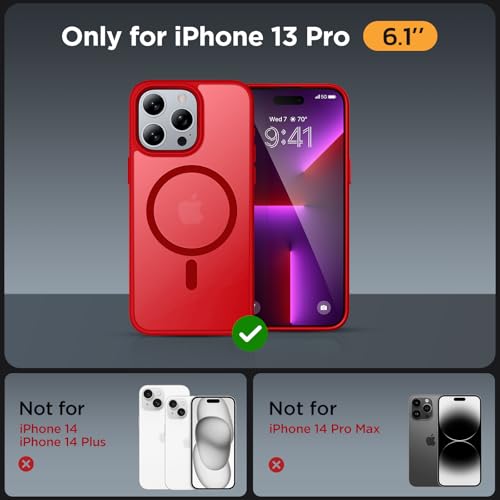 Image of Miracase Magnetic Series Designed for iPhone 13 Pro Case [Compatible with MagSafe] [with 2X Screen Protectors] Anti-Fingerprint, Magnetic Phone Case for iPhone 13 Pro 6.1 inch - Red