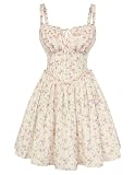 Scarlet Darkness Floral Corset Dress for Women 2026 Summer Sundress Lace Up Mini Milkmaid Dresses with Pockets