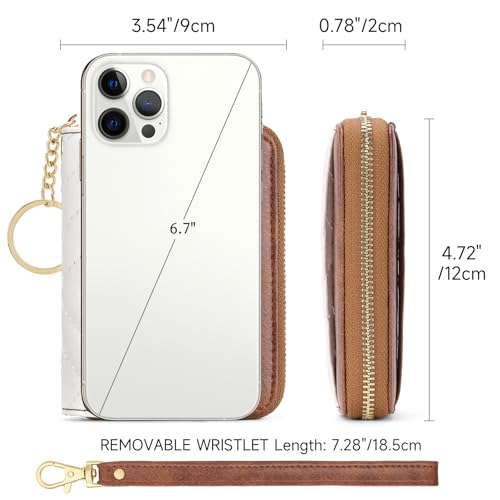 Image of GAEKEAO Credit Card Holder Small Wallet for Women RFID Blocking Leather Zipper Wallet with Wristlet Beige&Brown