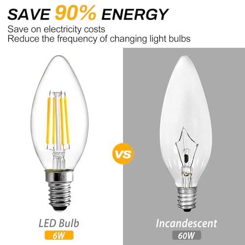 BRIMAX E14 LED Candle Bulbs Dimmable 6W, 60W Equivalent, Soft Warm White 2700K, Small Edison Screw SES Chandelier Bulbs, C35 Filament LED Energy Saving Candelabra Bulb, 10Pack - Image 3