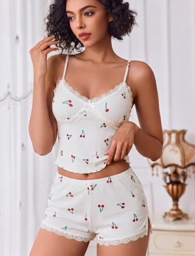 Image of Avidlove Women Cami Pajama Set Sexy Sleepwear V Neck Lace Cute Short PJ Set
