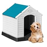 Rankok Outdoor Plastic Dog House Weatherproof Puppy Shelter Indoor Dog Kennels with Air Vents and El