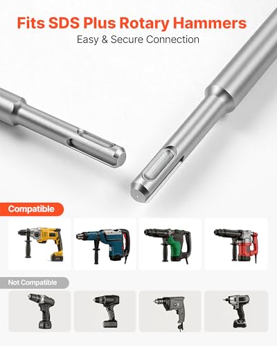 Image of VEVOR SDS Plus Chisel Set, 4 pcs SDS Plus Rotary Hammer Drill Attachments, Includes Point, Flat, & Angled Spade Chisels, Heat Treated 40Cr Alloy Steel, Sharp Edge for Demolition, Concrete and Brick