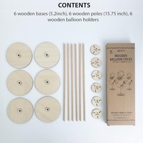 Image of Lightsfever 6 Pack Wooden Balloon Centerpieces for Tables Stand Party Decor