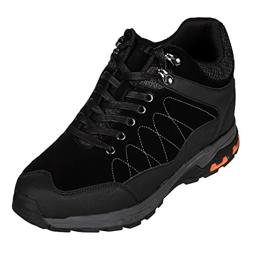 CALTO Men's Invisible Height Increasing Elevator Shoes - Black Suede/Mesh Lace-up Hiking Boots - 3.2 Inches Taller - H75470 - Size 7 D(M) US