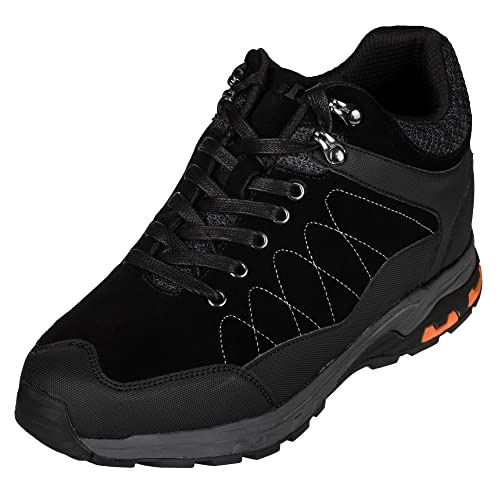 CALTO Men's Invisible Height Increasing Elevator Shoes - Black Suede/Mesh Lace-up Hiking Boots - 3.2 Inches Taller - H75470 - Size 9 D(M) US