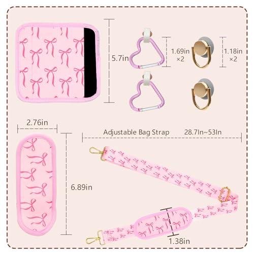 Image of LBU Strap for Bogg Bag Accessories with Handle Wrap, Detachable Shoulder Pad, 2Pcs Key Holders Adjustable Crossbody Shoulder Strap Wrap for XL /Medium /Small Rubber Tote Beach Bog Bags (Pink Bow)