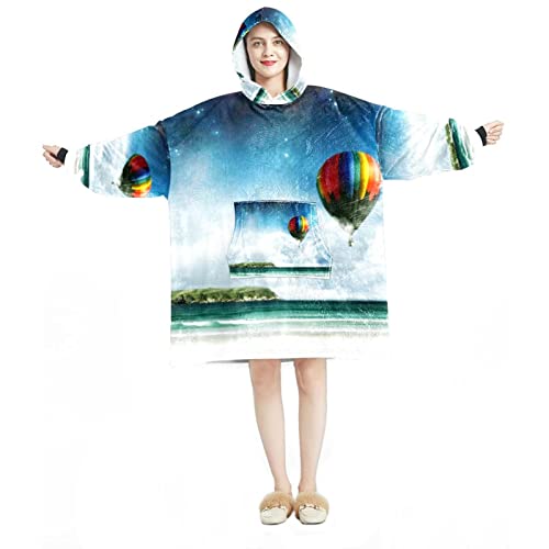 Sweat à capuche flanelle et sherpa haut de gamme imprimé montgolfières